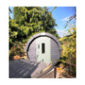 1,7m long Barrel Sauna (Ø 1.97 m) with wood burning heater