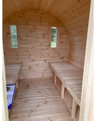 1,7m long Barrel Sauna (Ø 1.97 m) with wood burning heater