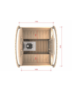 1,7m long Barrel Sauna (Ø 1.97 m) with wood burning heater