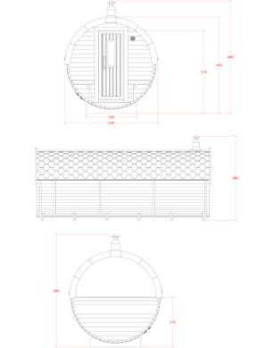 4,8m long Thermowood Barrel Sauna (Ø 2,27 m) with changing room