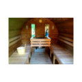 4,8m long Thermowood Barrel Sauna (Ø 2,27 m) with changing room