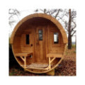 4,5m long Thermowood Barrel Sauna (Ø 2,27 m) with changing room