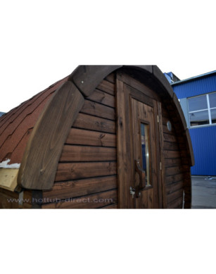4,5m long Thermowood Barrel Sauna (Ø 2,27 m) with changing room