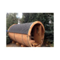 4,5m long Thermowood Barrel Sauna (Ø 2,27 m) with changing room