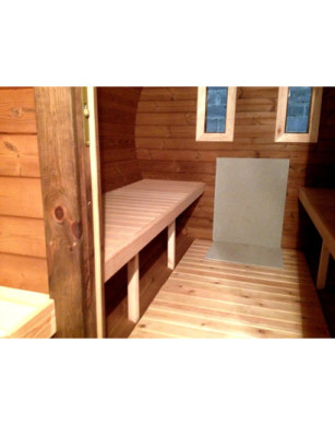 4,5m long Thermowood Barrel Sauna (Ø 2,27 m) with changing room