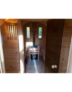4,0m long Thermowood Barrel Sauna (Ø 2.27 m) with changing room