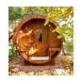 4,0m long Thermowood Barrel Sauna (Ø 2.27 m) with changing room