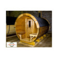 4,0m long Thermowood Barrel Sauna (Ø 2.27 m) with changing room