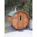 4,0m long Thermowood Barrel Sauna (Ø 2.27 m) with changing room