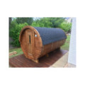 4,0m long Thermowood Barrel Sauna (Ø 2.27 m) with changing room