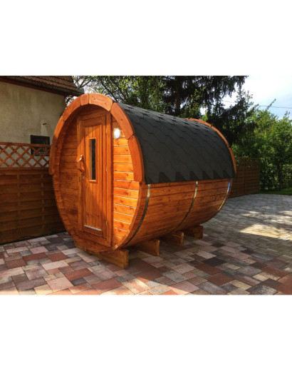 2,4m long Thermowood Barrel Sauna (Ø 2,27 m) packed in KIT – IN STOCK