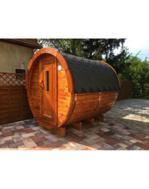 2,4m long Thermowood Barrel Sauna (Ø 2,27 m) packed in KIT – IN STOCK