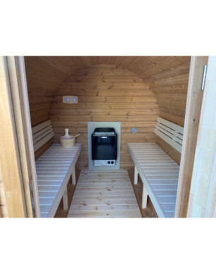 2,4m long Thermowood Barrel Sauna (Ø 2,27 m) packed in KIT – IN STOCK