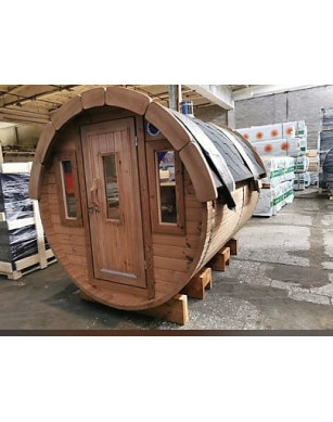 2,4m long Thermowood Barrel Sauna (Ø 2,27 m) packed in KIT – IN STOCK
