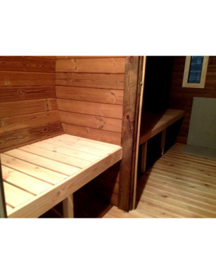 3,5m long Thermowood Barrel Sauna (Ø 1.97 m) with changing room
