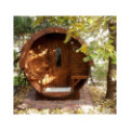 3,5m long Thermowood Barrel Sauna (Ø 1.97 m) with changing room