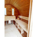 3,5m long Thermowood Barrel Sauna (Ø 1.97 m) with changing room
